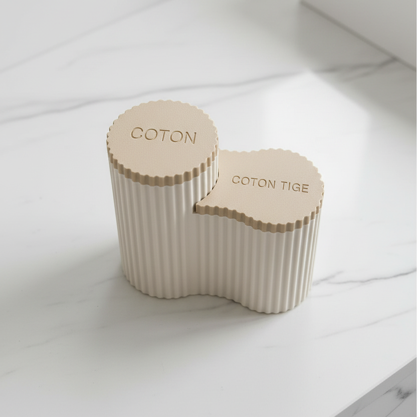 Boîte à cotons et cotons-tiges cannelée